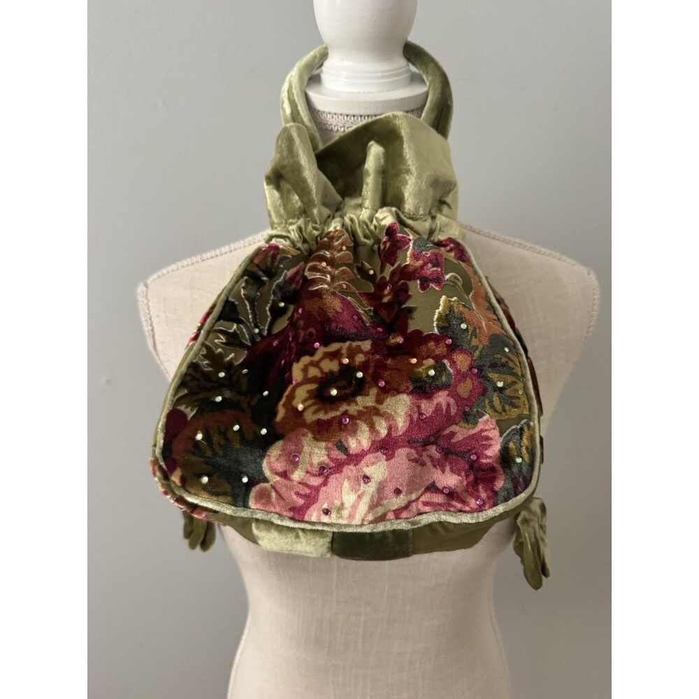 NEW Aris.A Vintage Chartreuse Silk Velvet Floral Tapestry Handbag